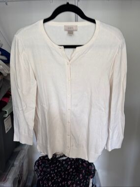LOFT Ivory Button-Front Lightweight Cardigan